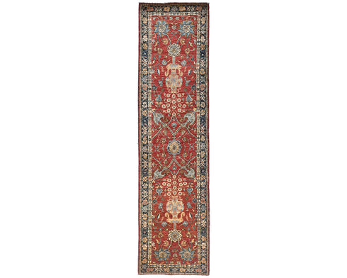 12 Ft Red Aryana Afghan Hand Knotted Veg Dye Wool Runner Rug